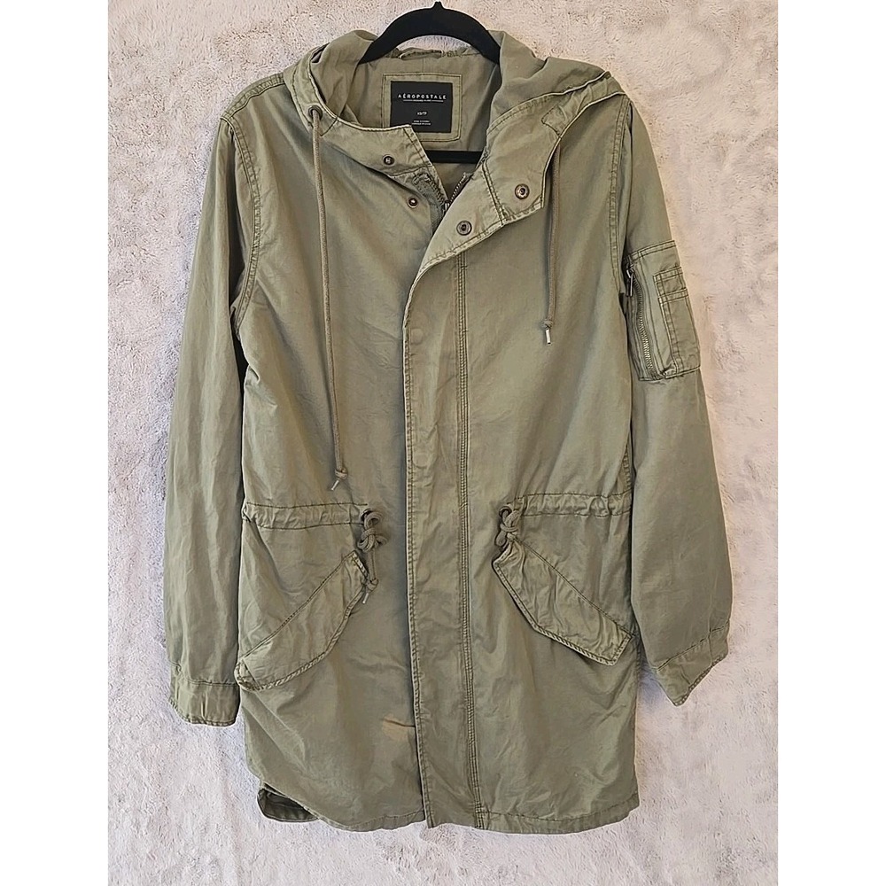 Aeropostale Fishtail Parka Jacket Hooded Army Coat Women's Size X-Small Green